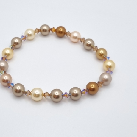 Armband Perlen Gold mit Crystal Pearls und Bicones (A73)