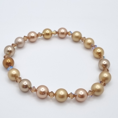 Armband Perlen Gold mit Crystal Pearls und Bicones (A73)