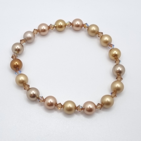 Armband Perlen Gold mit Crystal Pearls und Bicones (A73)
