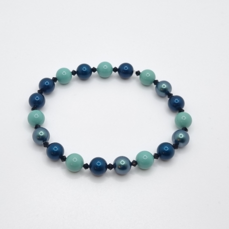 Armband Perlen Petrol Jade mit Swarovski® Crystal Pearls (A73)