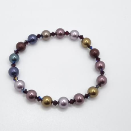 Armband Perlen Braun Grau Lila mit Crystal Pearls (A73)