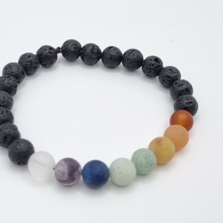 Armband Chakra Edelstein mit Lavaperlen (A74)