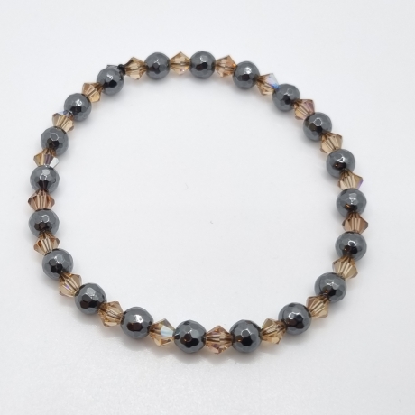 Armband Hämatit mit Bicone Kristallen Braun Hellbraun (A78)