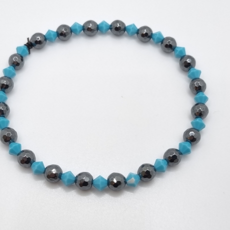 Armband Hämatit mit Bicone Kristallen Türkis (A78)