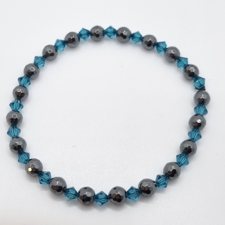 Armband Hämatit mit Bicone Kristallen Indicolite Blau/Grün (A78)