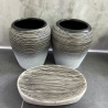 Badset Badezimmer 5-Teilig Zubehör Edel Set Keramik grau muster