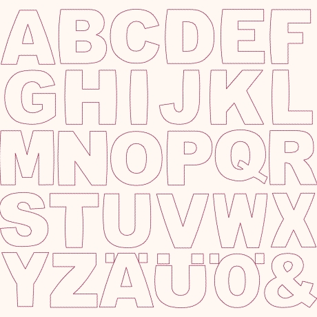 30x Stickdatei ABC 10 Doodle Appli Buchstaben Größe 10x10 cm