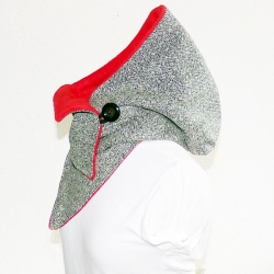 Kapuzenschal grau-meliert rot, Schal, Tücher, Kapuze, Kragen,