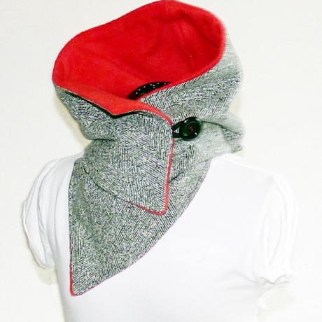 Kapuzenschal grau-meliert rot, Schal, Tücher, Kapuze, Kragen,