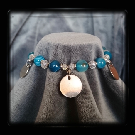 Achat Armband | Edelstein Glas Edelstahl | türkis blau silber