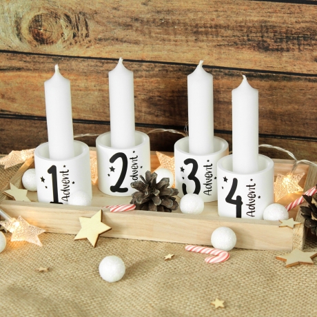 Adventskranz mit Kerzenhaltern & Holztablett | Weihnachten