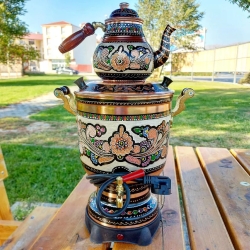 Handbemalter türk. elektr. Kupfer-Samovar, neu, blau, 5 Lter