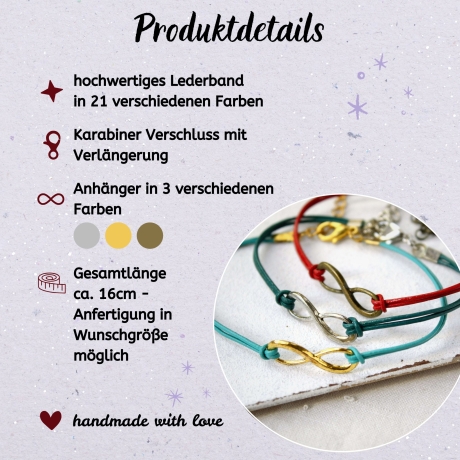 Lederarmband mit Unendlichkeitszeichen Freundschaftsarmband