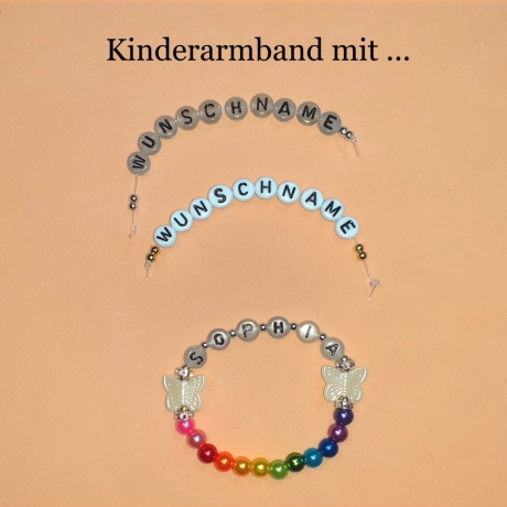 Kinder-Armband Kinder-Schmuck Wunschname Schmetterling Armreifen