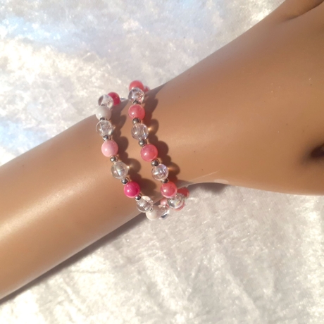Kinder-Armband Doppel-Schmuck-Set Perlen gefädelt, Rosa-Pink