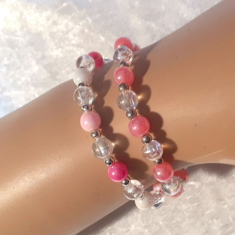 Kinder-Armband Doppel-Schmuck-Set Perlen gefädelt, Rosa-Pink