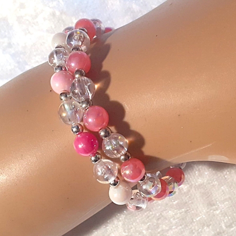 Kinder-Armband Doppel-Schmuck-Set Perlen gefädelt, Rosa-Pink