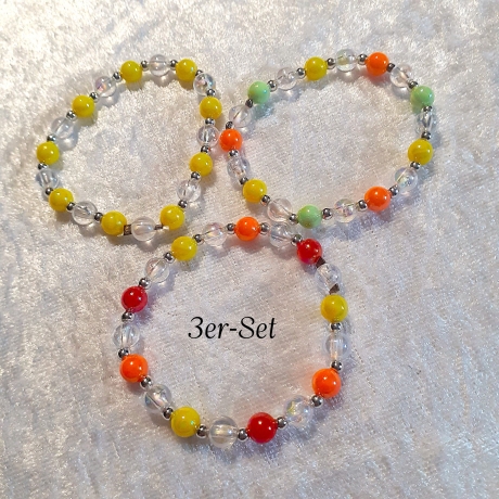 Kinder-Armband 3er Schmuck-Set Perlen gefädelt, Gelb-Bunt