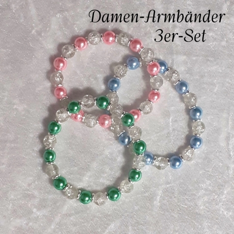 Armband Armbänder 3er-Set große Größe bis 17cm Perlenschmuck 