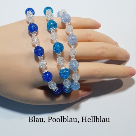 Armband große Größe bis 21 cm Perlenschmuck Blau-Silber elegant