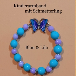 Schmetterlings-Armband Kinder Armreifen Perlen-Schmuck Blau-Lila