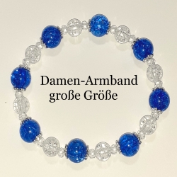 Armband große Größe bis 21 cm Perlenschmuck Blau-Silber elegant