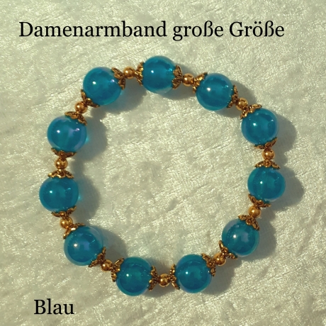 Armband große Größe bis 21cm Perlenschmuck Blau-Gold elegant