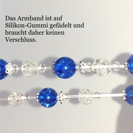 Armband große Größe bis 21 cm Perlenschmuck Blau-Silber elegant