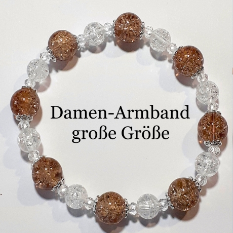Armband große Größe bis 21 cm Perlenschmuck Braun-Silber elegant