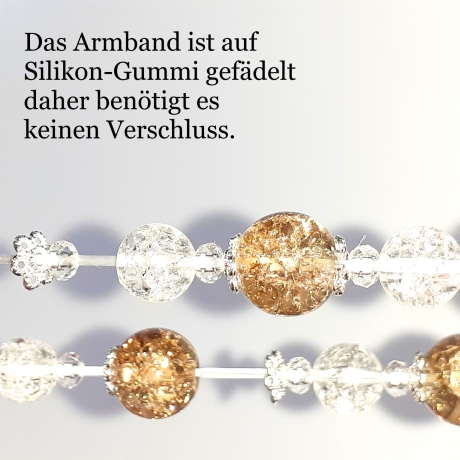 Armband große Größe bis 21 cm Perlenschmuck Braun-Silber elegant