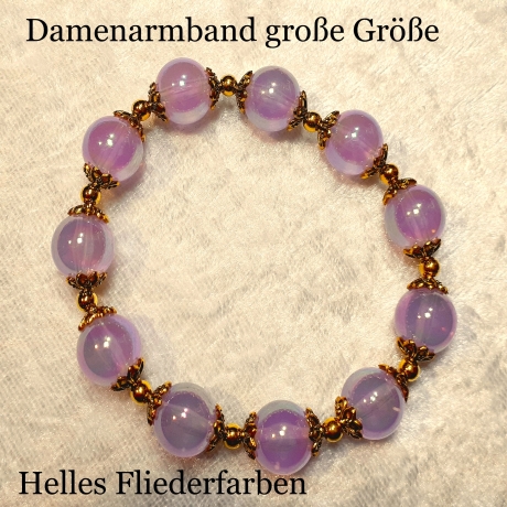 Armband große Größe bis 21cm Perlenschmuck Flieder-Gold elegant