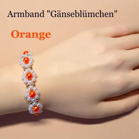 Armband Gänseblümchen Orange Perlenschmuck niedlich Armreifen 