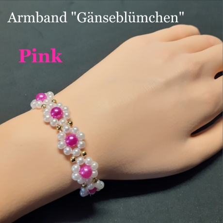 Armband Gänseblümchen Pink Perlenschmuck niedlich Armreifen 