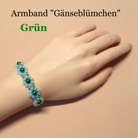 Armband Gänseblümchen Grün Perlenschmuck niedlich Armreifen 