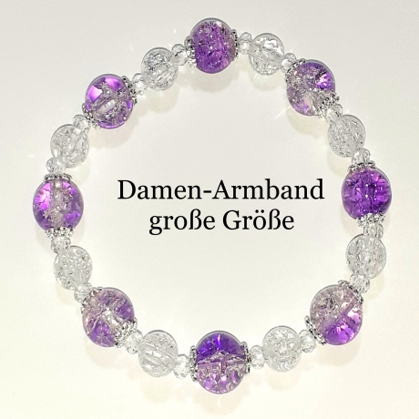 Armband große Größe bis 21 cm Perlenschmuck Lila-Silber elegant