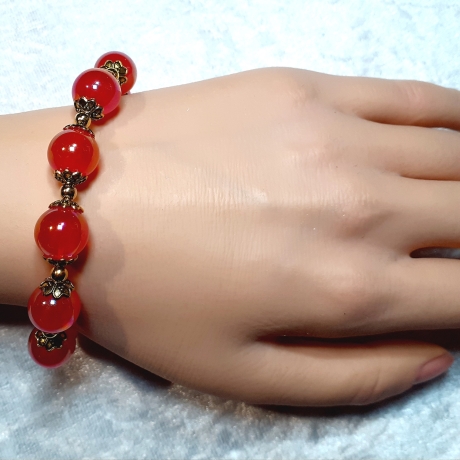 Armband große Größe bis 21cm Perlenschmuck Rot-Gold elegant