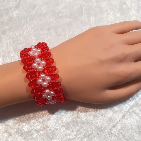Perlen-Armband 3cm breit Schmuck Jugendlichen & Erwachsene Rot