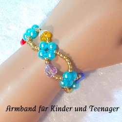 Kinder-Armband Schmuck elastisch Perlen gefädelt Bunte Herzen