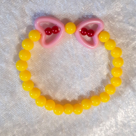 Kinder-Armband Schmuck elastisch Perlen gefädelt Gelb & Schleife