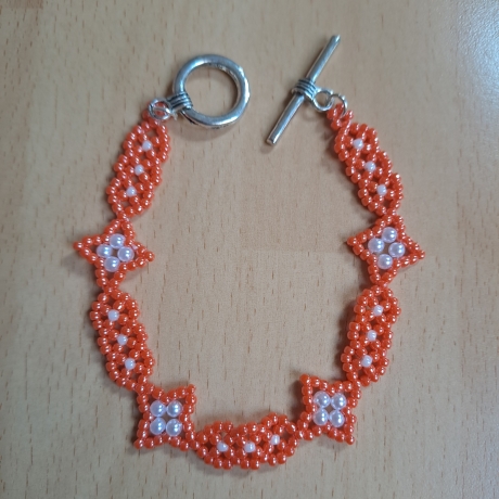 Armband aus Toho-Perlen, orange /weiß,Handarbeit