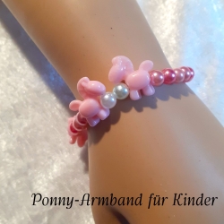 Kinder-Armband Schmuck elastisch Perlen gefädelt Rosa mit Ponny