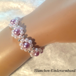 Kinder-Armband Gänseblümchen Lila-Weiß Perlenschmuck niedlich Arm