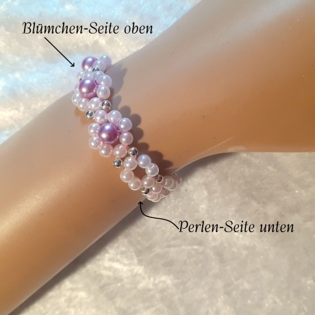 Kinder-Armband Gänseblümchen Lila-Weiß Perlenschmuck niedlich Arm