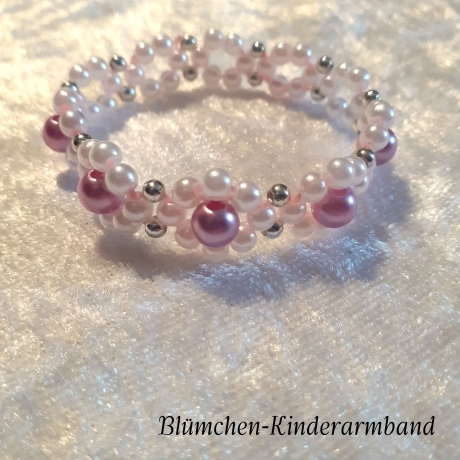 Kinder-Armband Gänseblümchen Lila-Weiß Perlenschmuck niedlich Arm