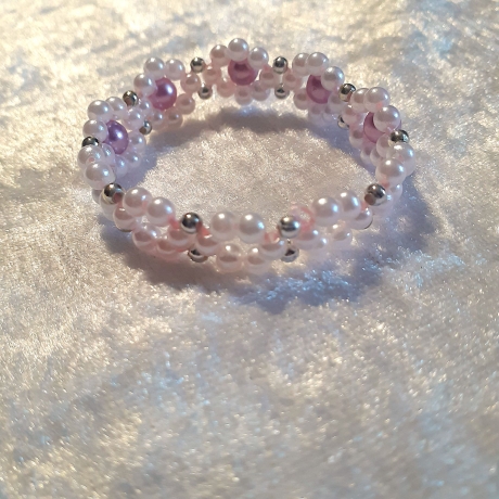 Kinder-Armband Gänseblümchen Lila-Weiß Perlenschmuck niedlich Arm