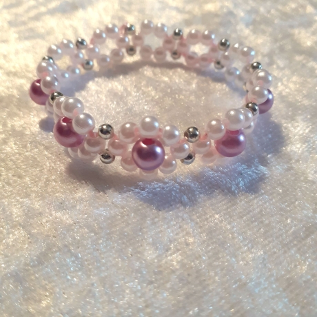 Kinder-Armband Gänseblümchen Lila-Weiß Perlenschmuck niedlich Arm