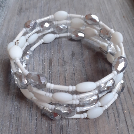 Perlen-Armreif, Armband, weiß/silber