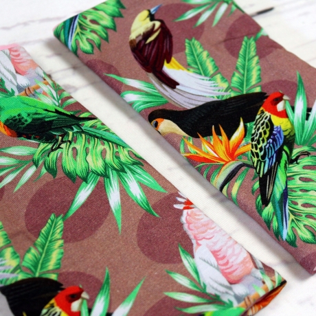 Armstulpen Damen Stoff – buntes Vogelmotiv, warmes Accessoire