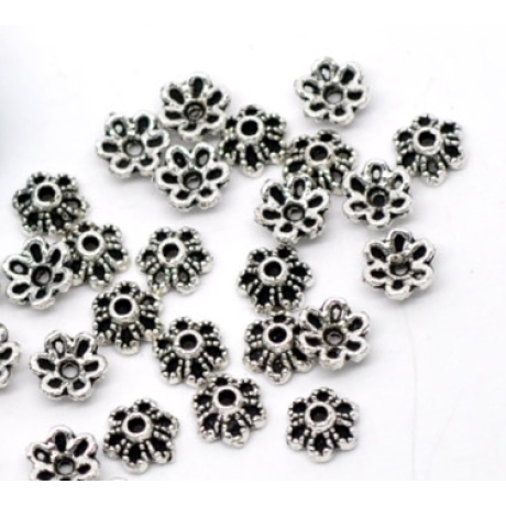 Metallperlen Perlenkappen Mix 102 Stück antiksilber 6 - 8 mm