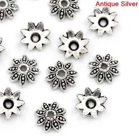 Metallperlen Perlenkappen Mix 102 Stück antiksilber 6 - 8 mm